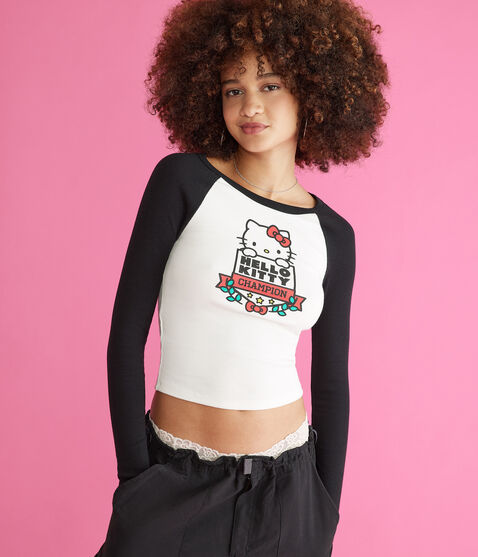Hello Kitty Long Sleeve Cropped Raglan Tee