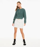 Waffle-Knit Cropped Henley Sweater