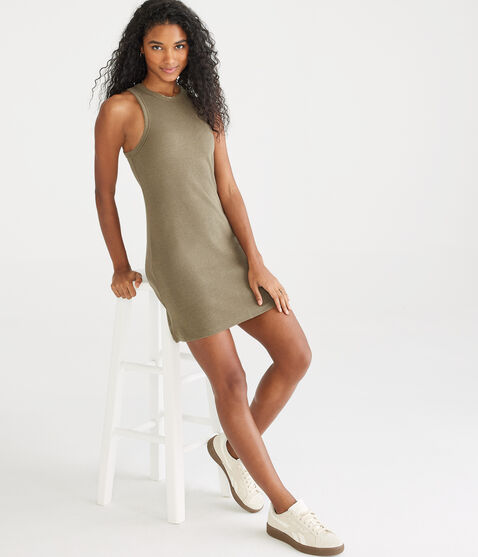 Solid High-Neck Ribbed Mini Dress Solid High-Neck Ribbed Mini Dress
