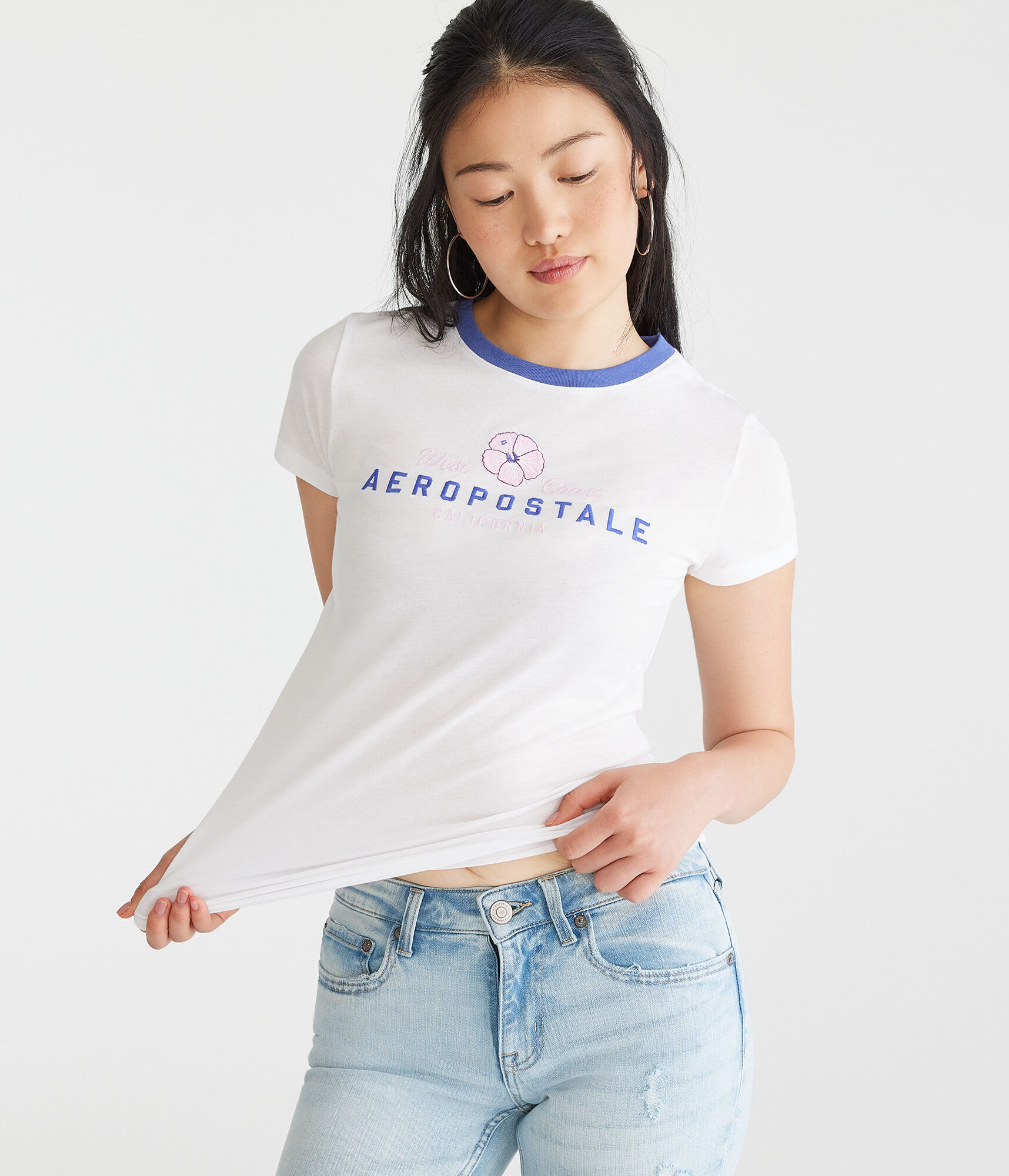 Aeropostale Floral Ringer Graphic Tee