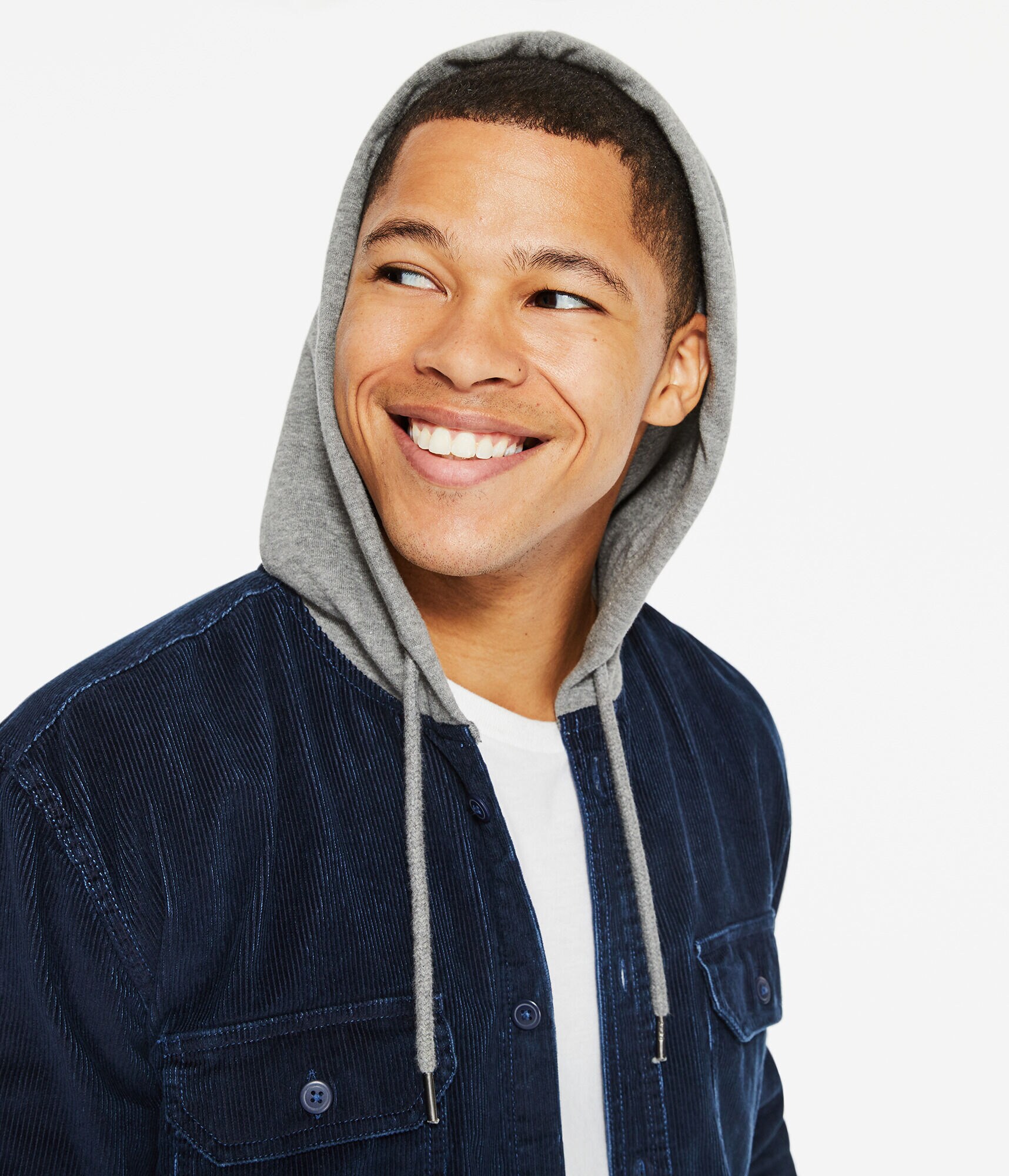 Long Sleeve Hooded Corduroy Button-Down Shirt