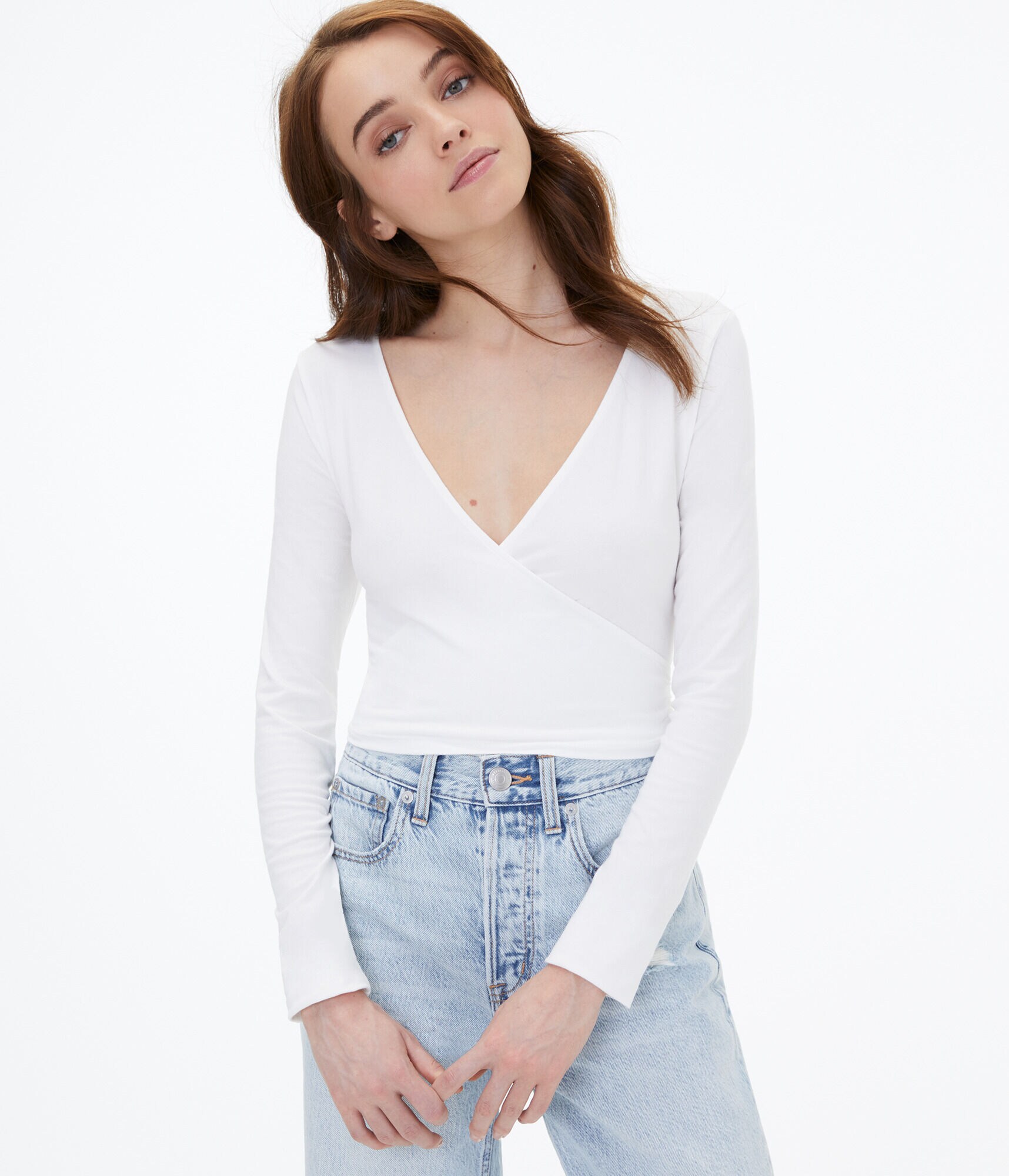 Long Sleeve Surplice Crop Top