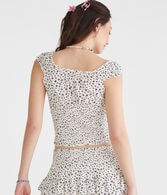 Floral Pleated V-Neck Peasant Top