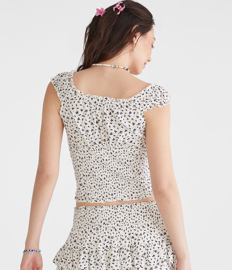 Floral Pleated V-Neck Peasant Top Floral Pleated V-Neck Peasant Top