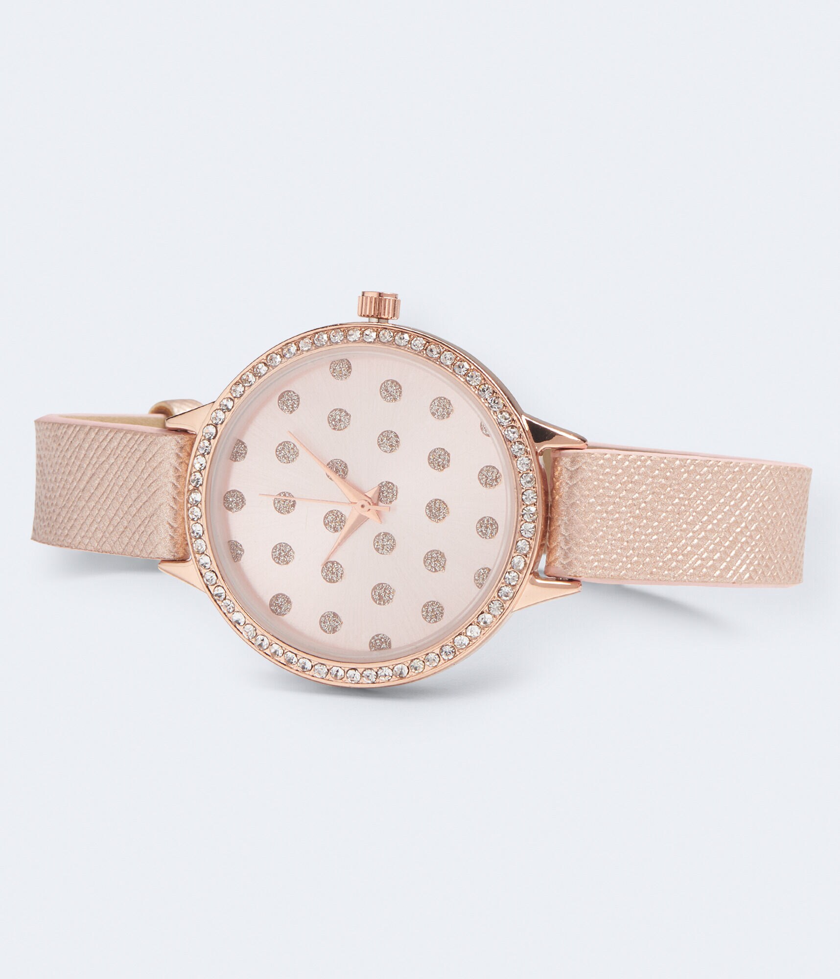 Faux Leather Round Polka Dot Analog Watch***