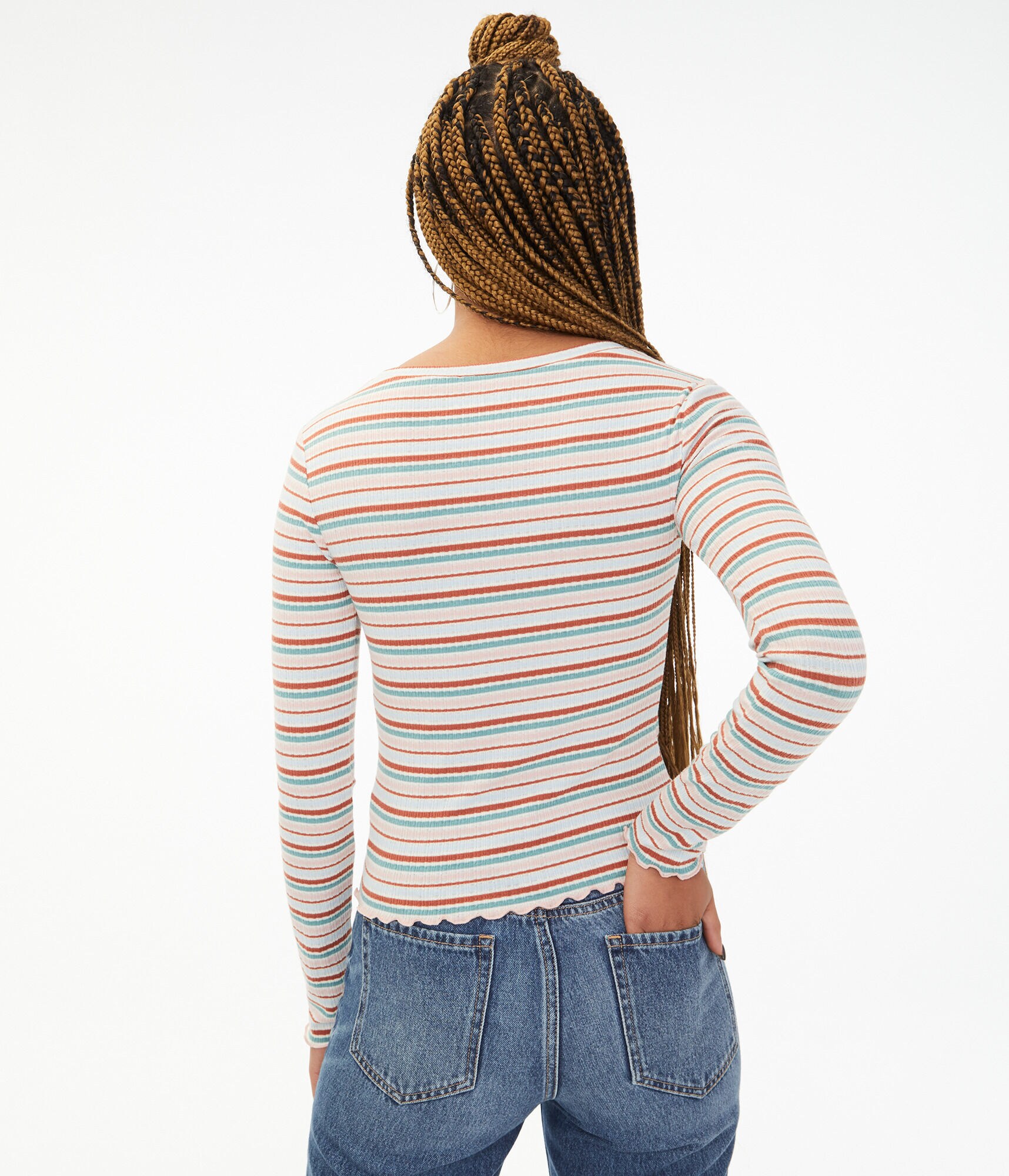 Long Sleeve Striped Ribbed Shrunken Tee