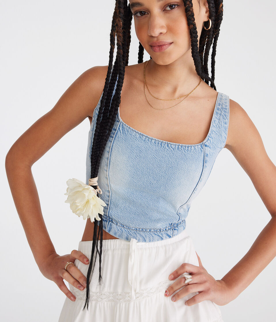 Denim Square-Neck Corset Tank