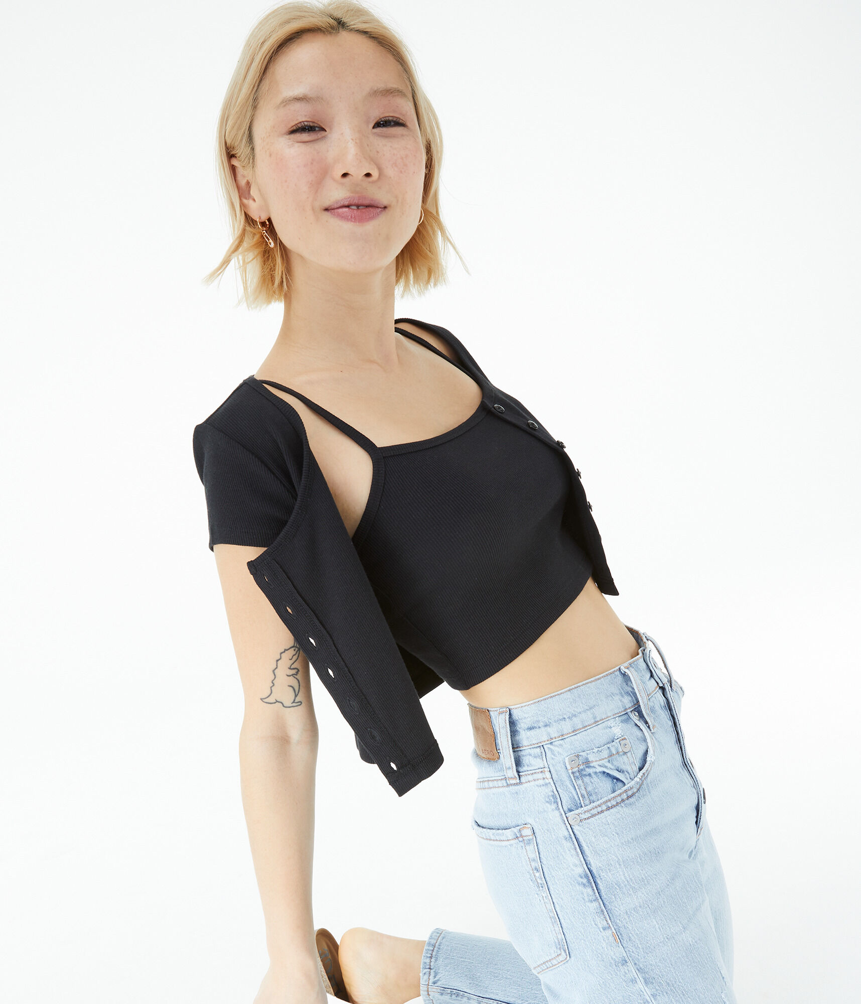 Short sleeve cardigan crop top clearance