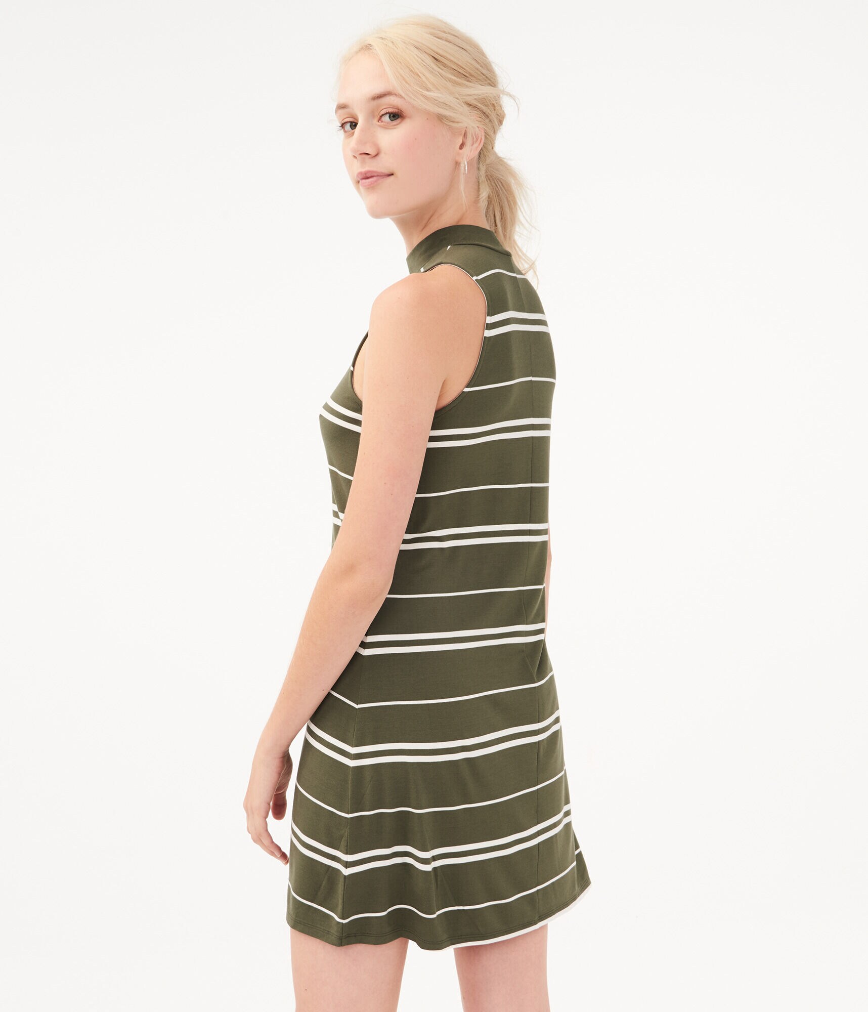 Seriously Soft Striped Mock-Neck Swing Dress