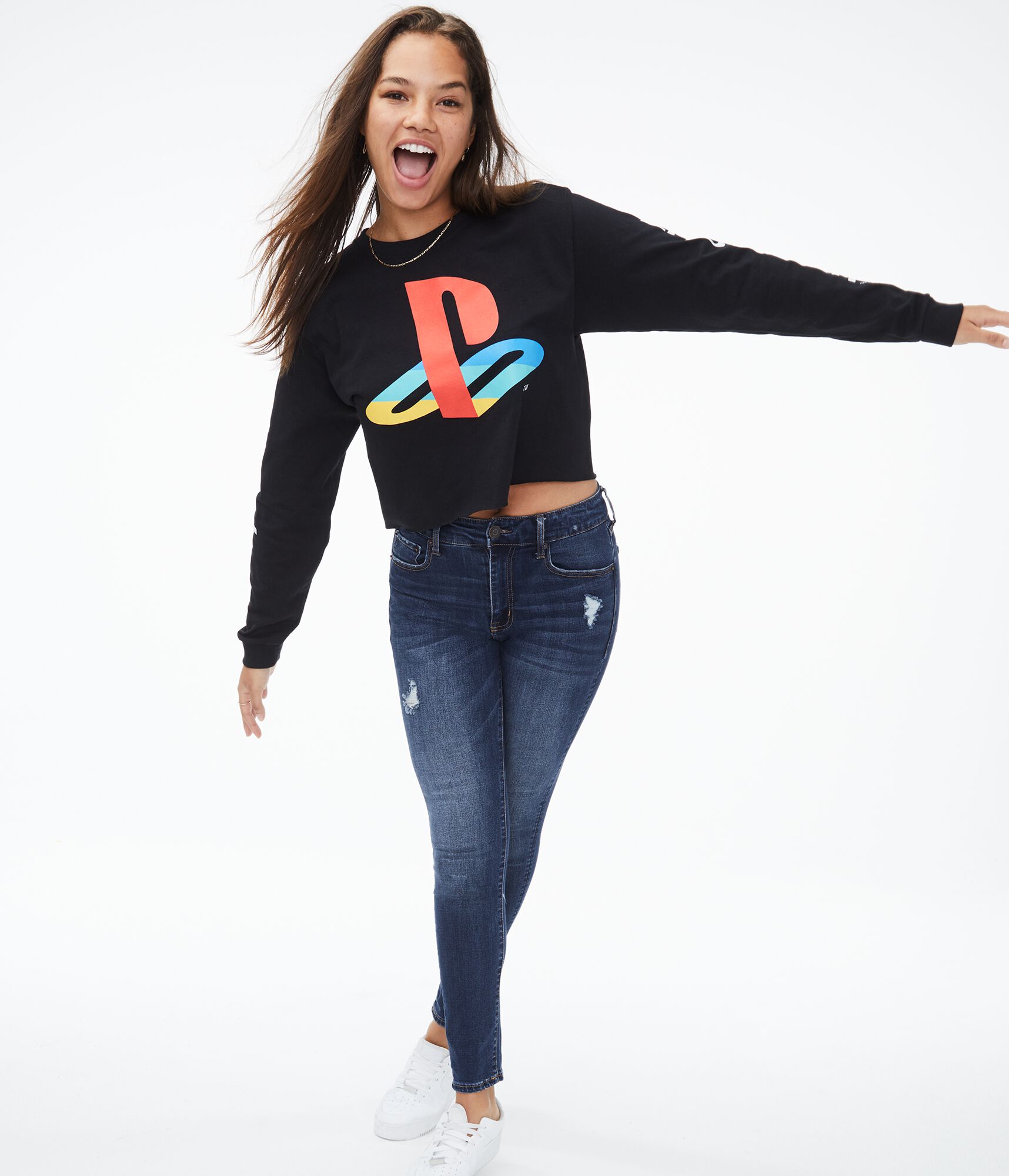 Long Sleeve Playstation Cropped Graphic Tee