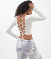 Long Sleeve Lace-Up Back Bodycon Crop Top