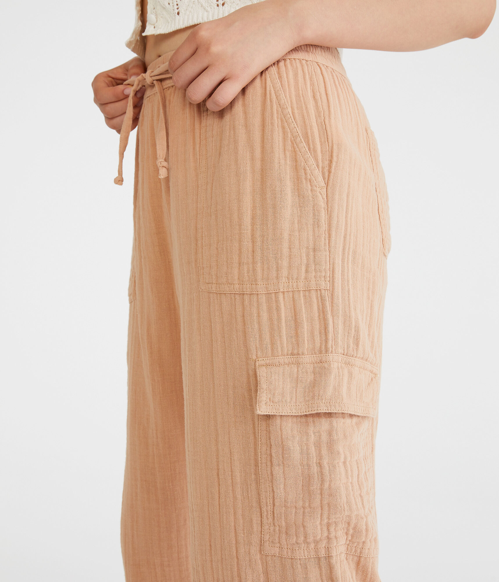 Gauze Wide Leg Cargo Pants