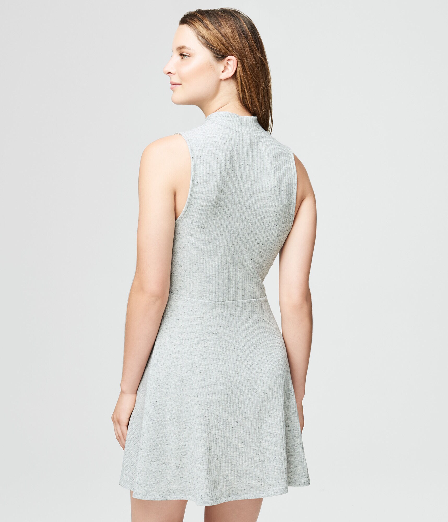 Solid Mock-Neck Fit &amp; Flare Dress