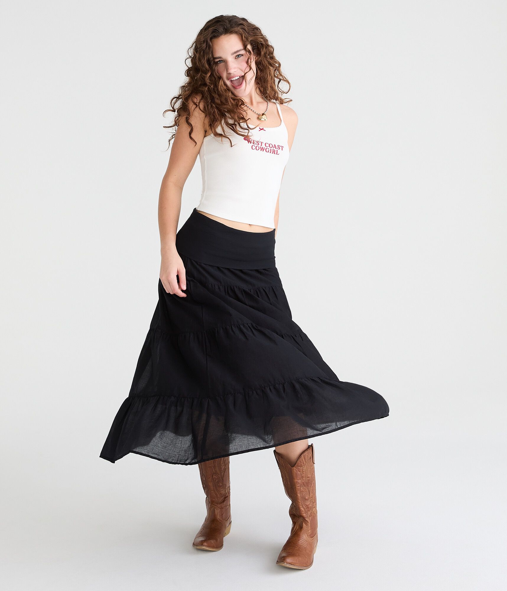 Tiered Fold-Over Maxi Skirt