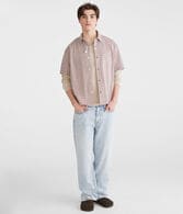 Short Sleeve Micro Plaid Boxy Shirt