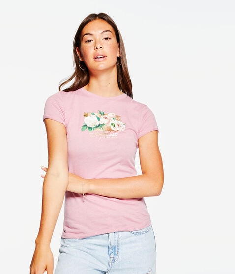 Aeropostale Floral Bouquet Foil Graphic Tee Aeropostale Floral Bouquet Foil Graphic Tee