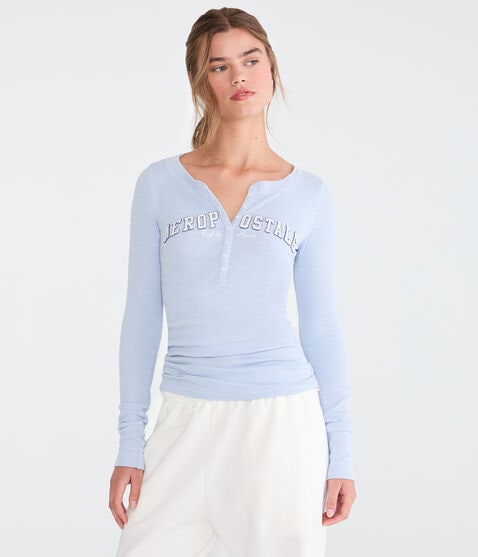 Long Sleeve Aeropostale Logo Graphic Henley Long Sleeve Aeropostale Logo Graphic Henley