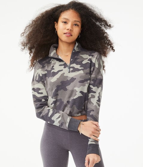 Camo Cinch Cropped Half-Zip Sweatshirt