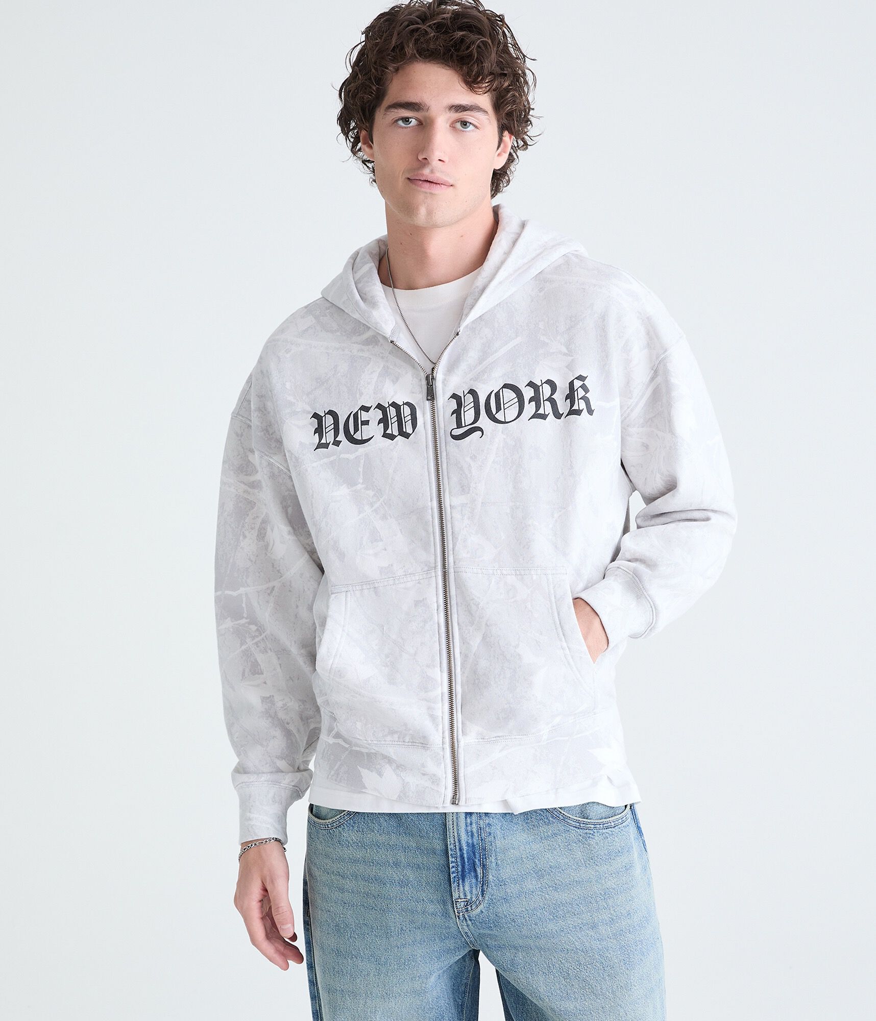 Cloud Soft New York Forest Camo Boxy Full-Zip Hoodie