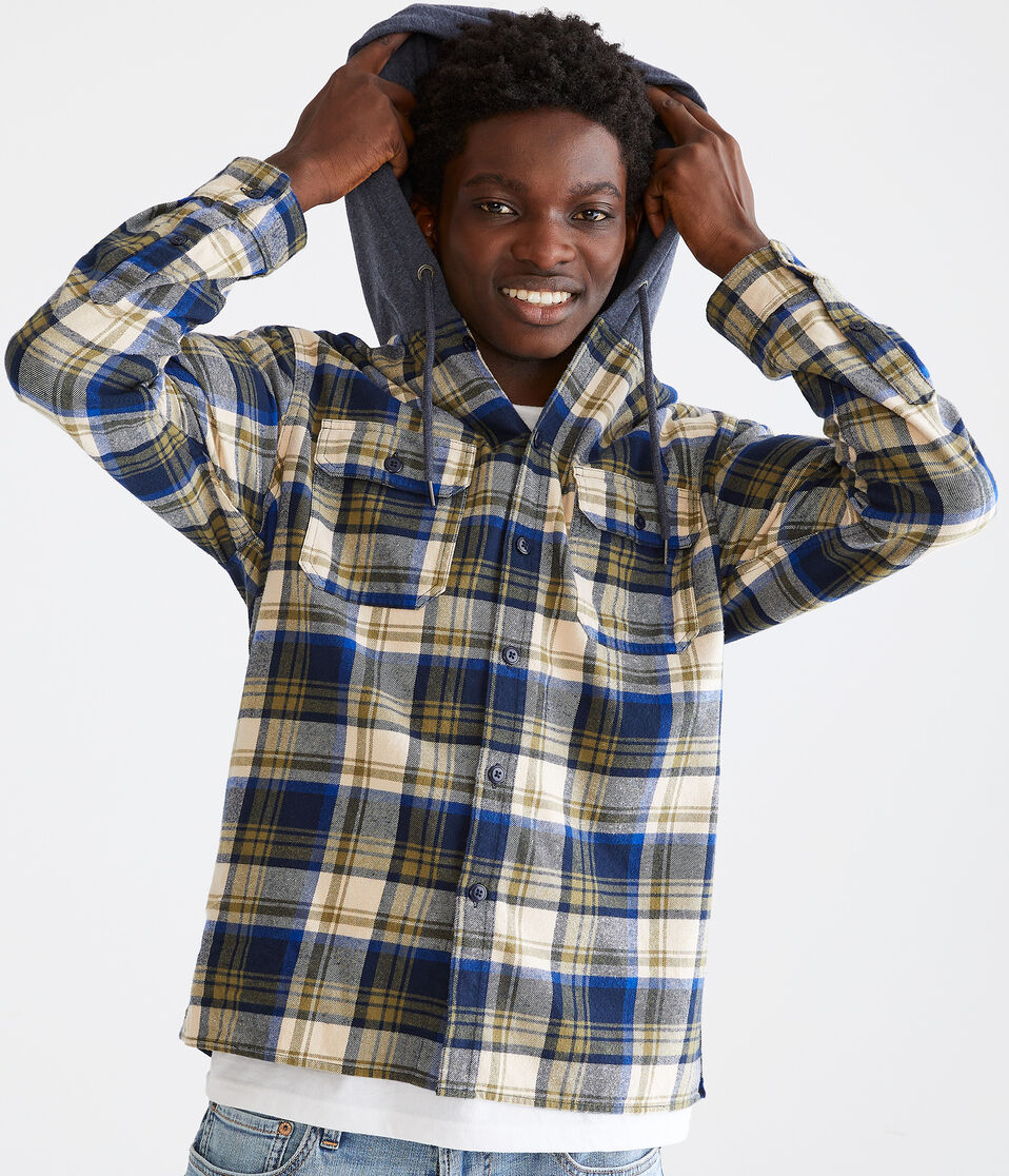 Long Sleeve Hooded Plaid Flannel Shirt
