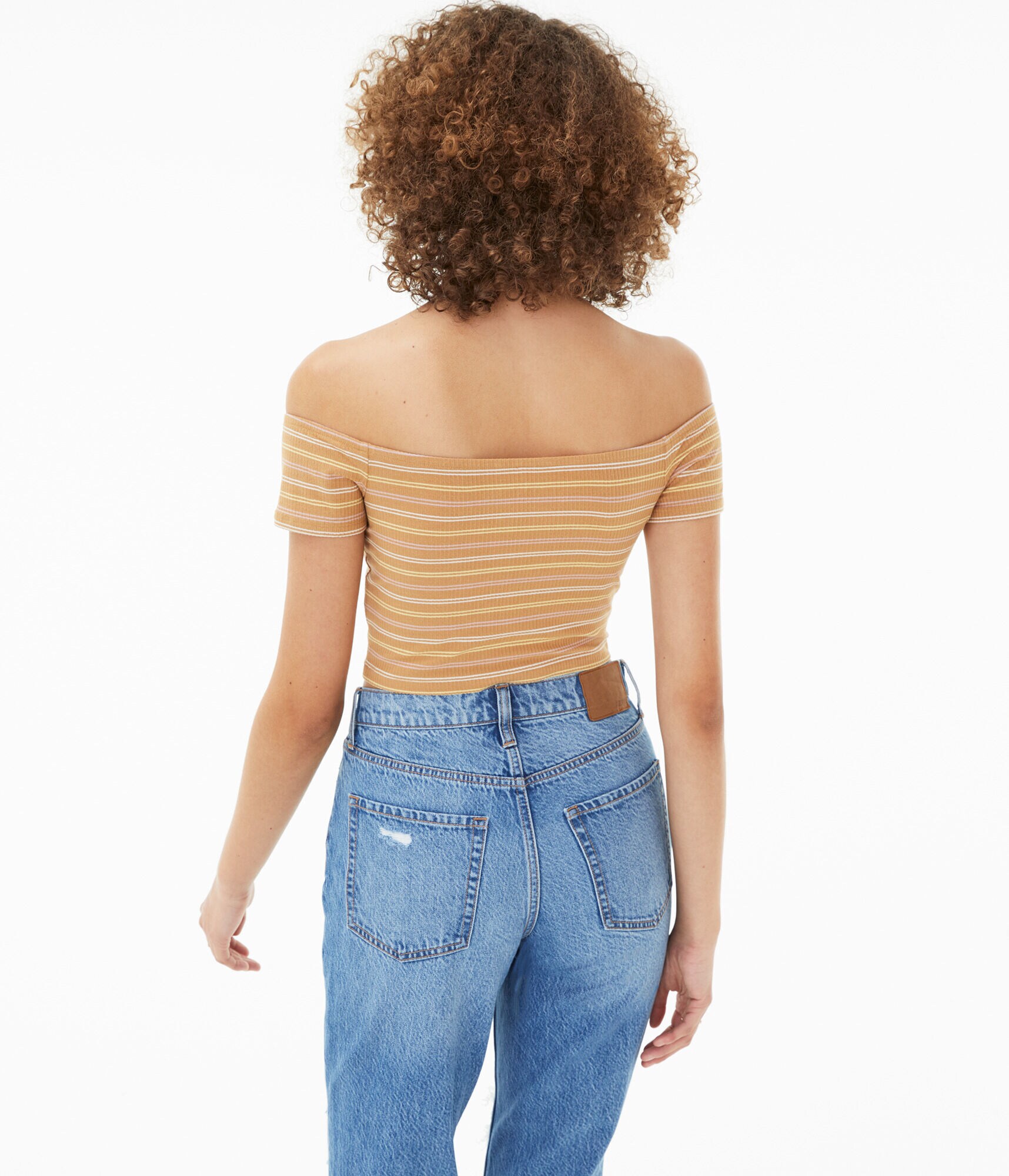 Striped Off-The-Shoulder Bodycon Crop Top