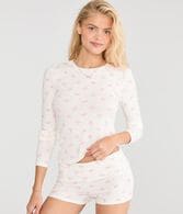 Long Sleeve Floral Ribbed Sleep Top