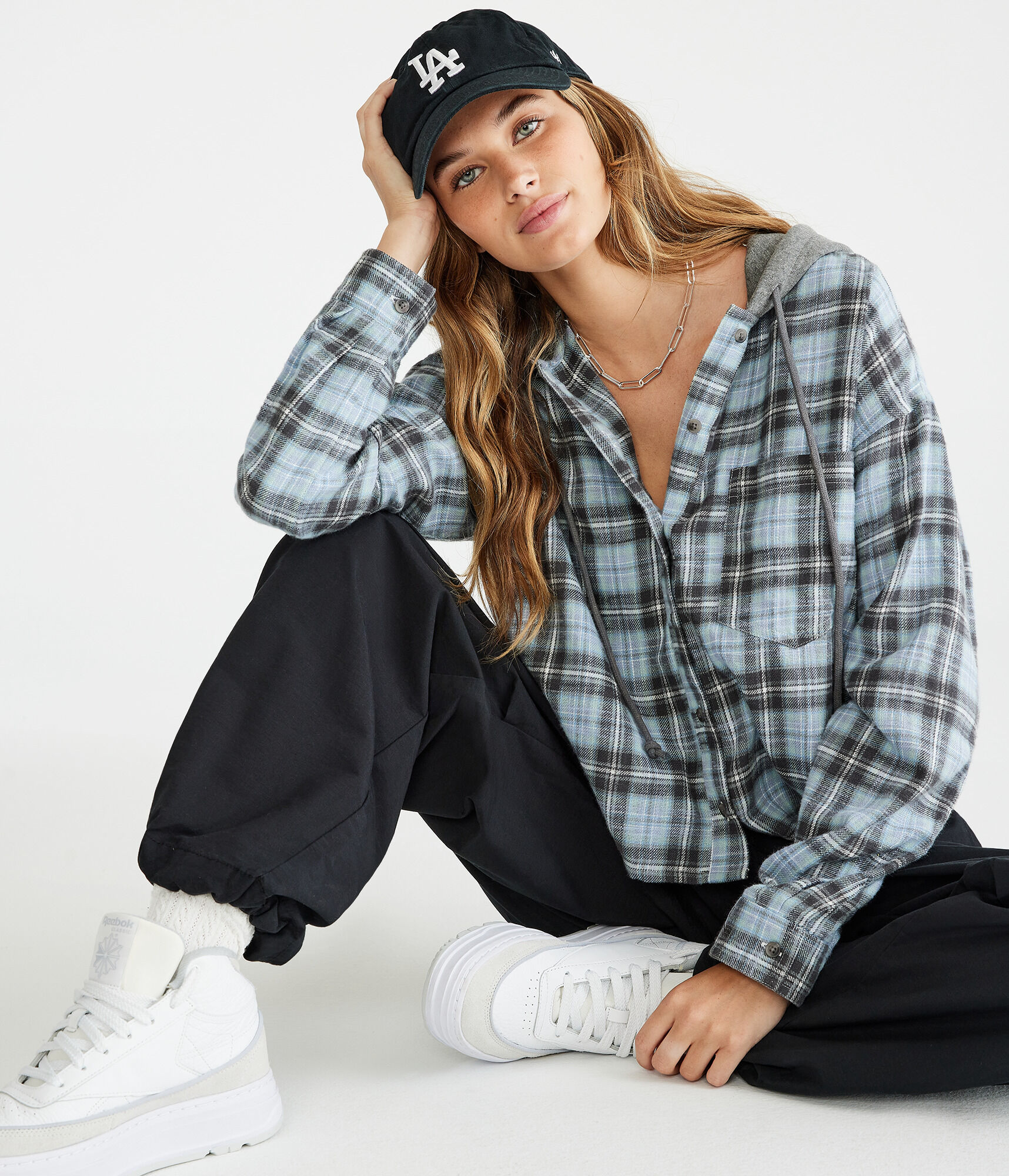 Long Sleeve Hooded Plaid Flannel Shirt