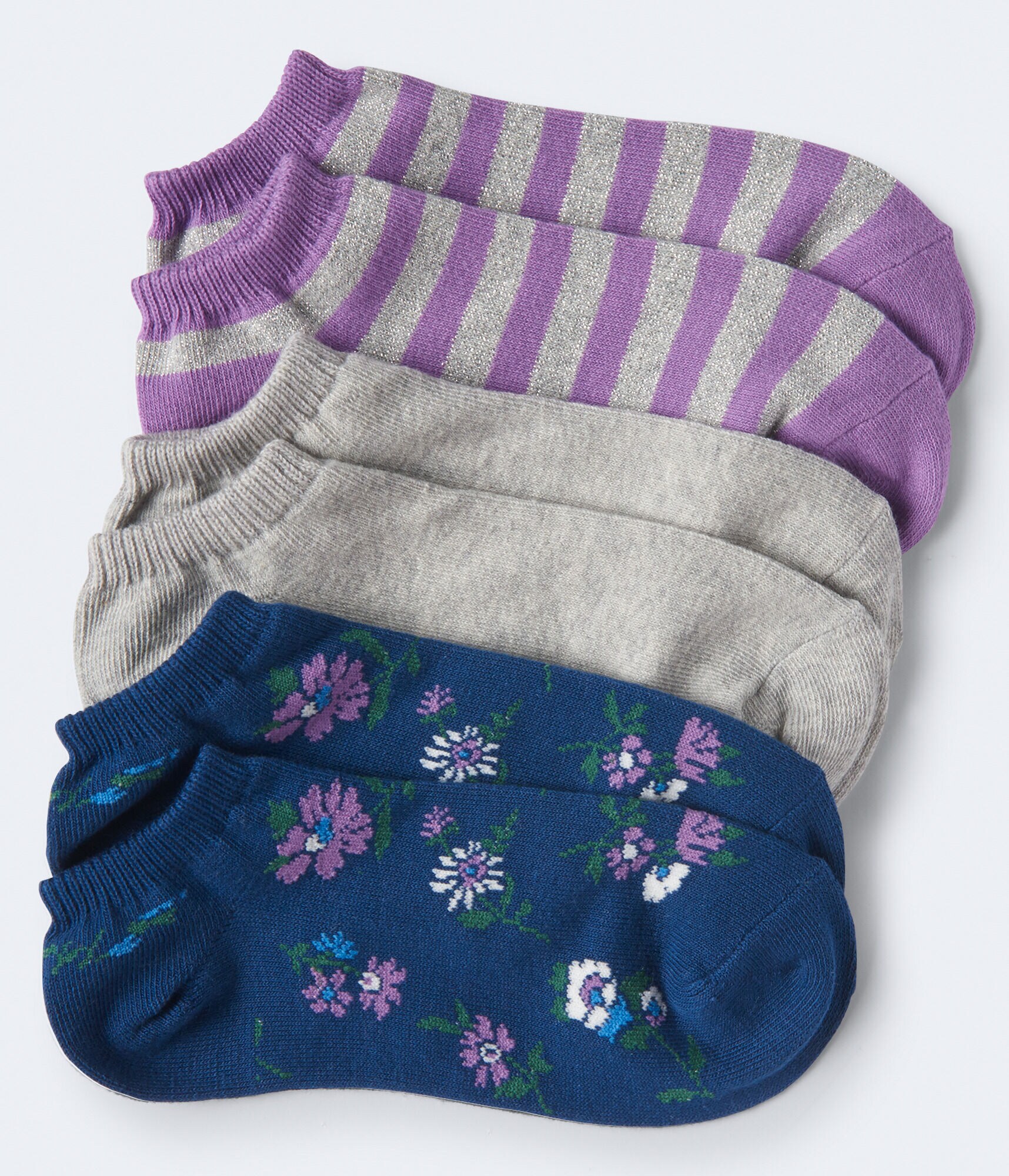 3-Pack Floral, Stripe &amp; Solid Ankle Socks