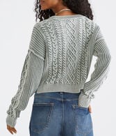 Slouchy Cable-Knit Cropped V-Neck Sweater