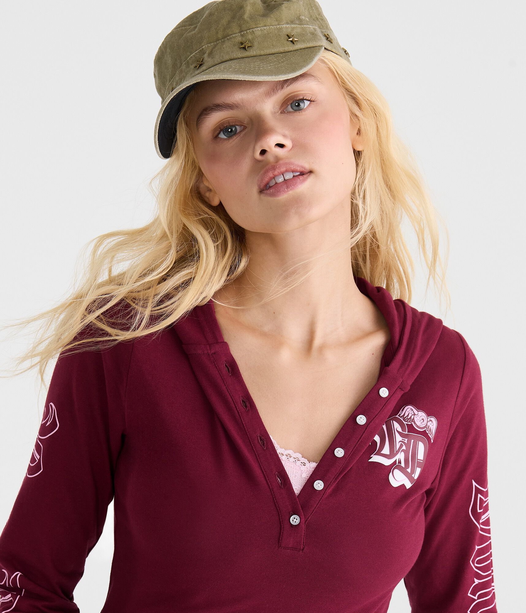 Von Dutch Hooded Graphic Henley