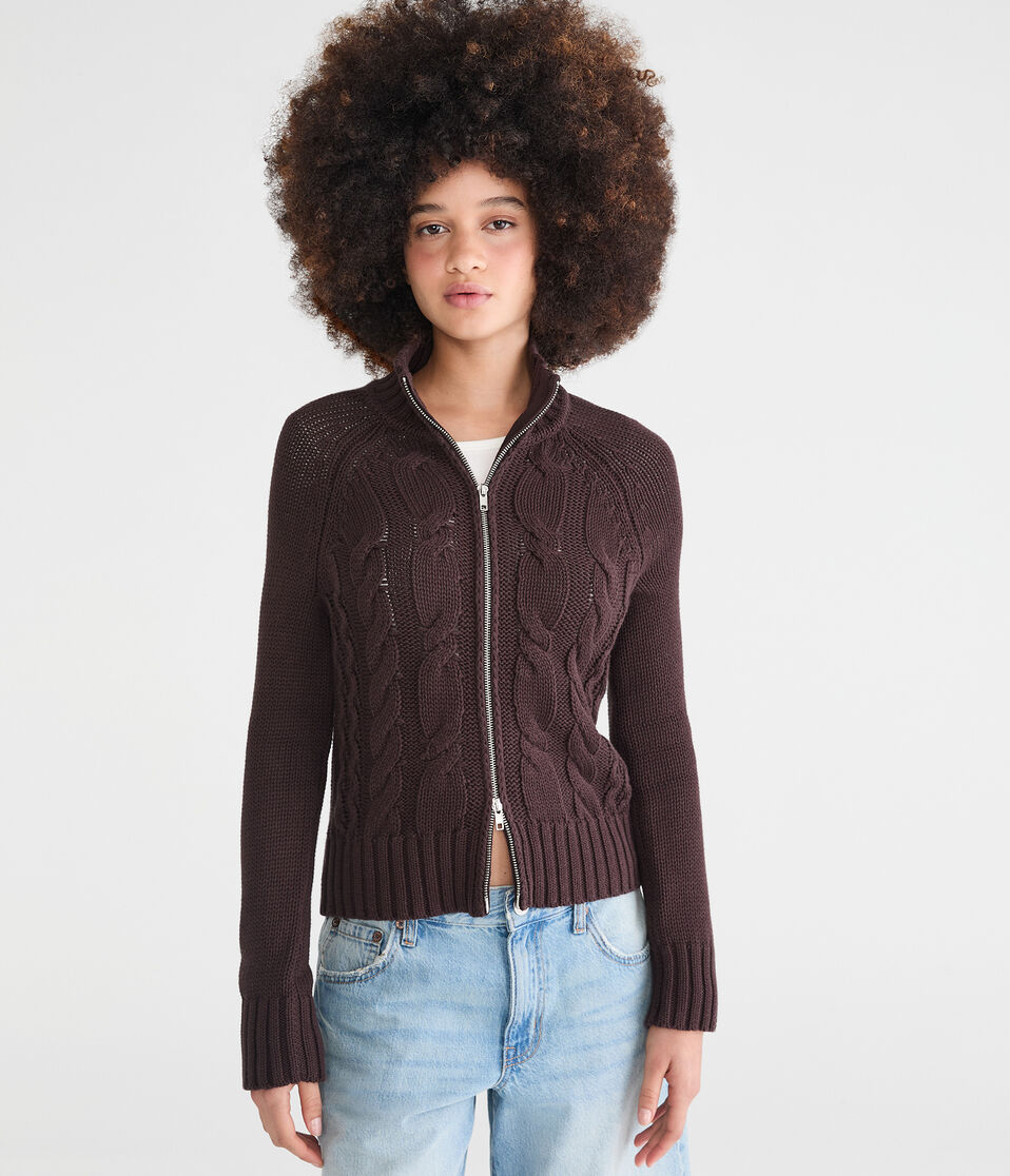 Cable Mock-Neck Full-Zip Cardigan