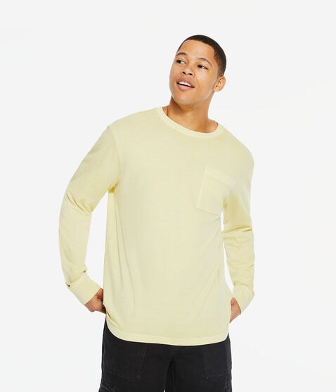 Long Sleeve Washed Pocket Crew Tee
