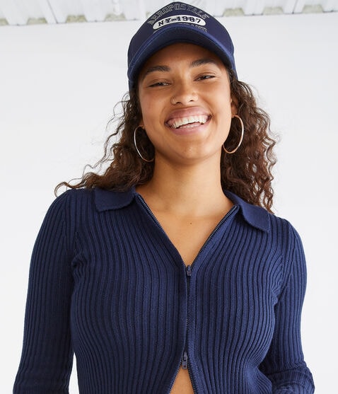 Long Sleeve Cropped Zip Polo Cardigan