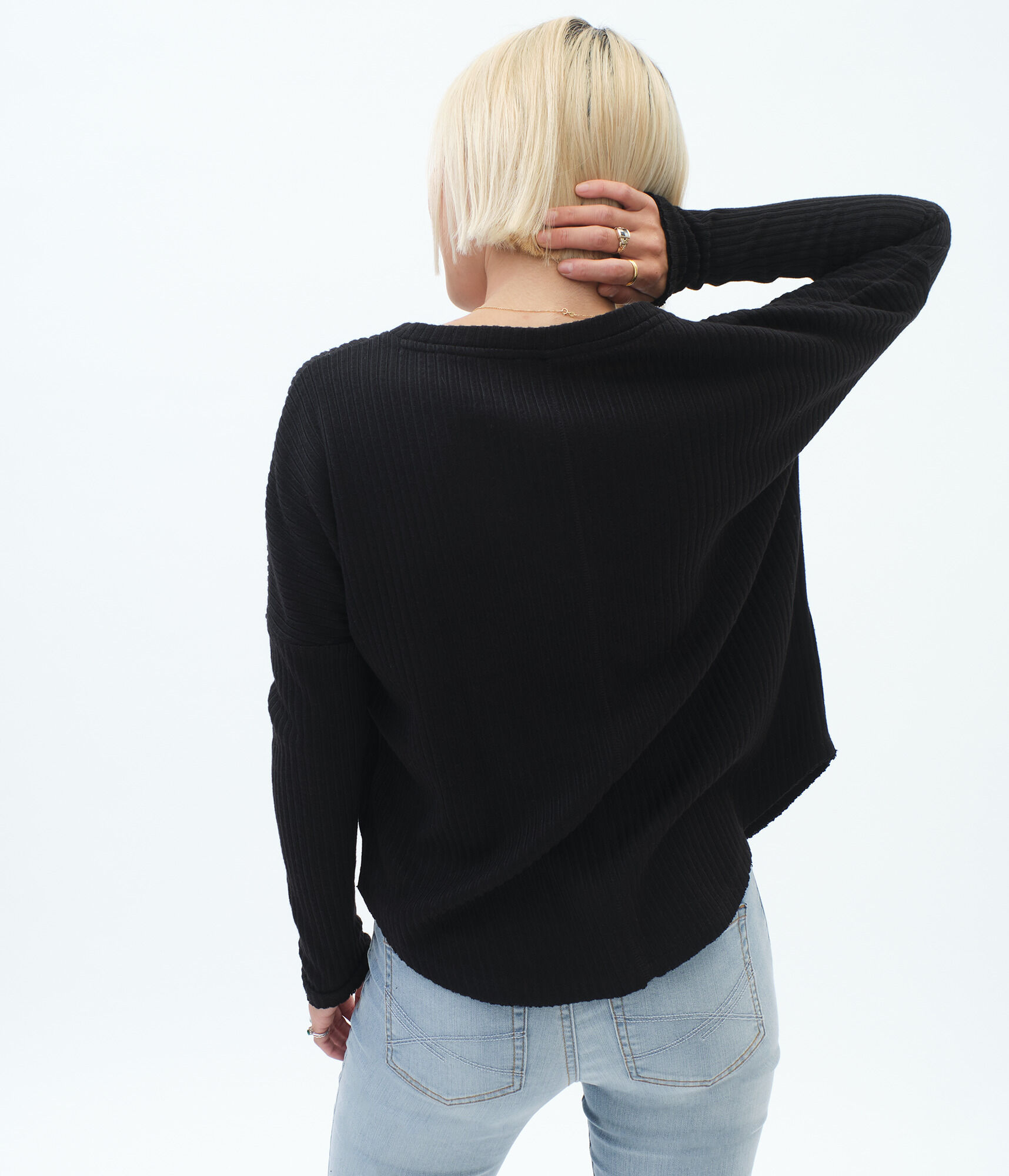 Long Sleeve Ribbed V-Neck Top