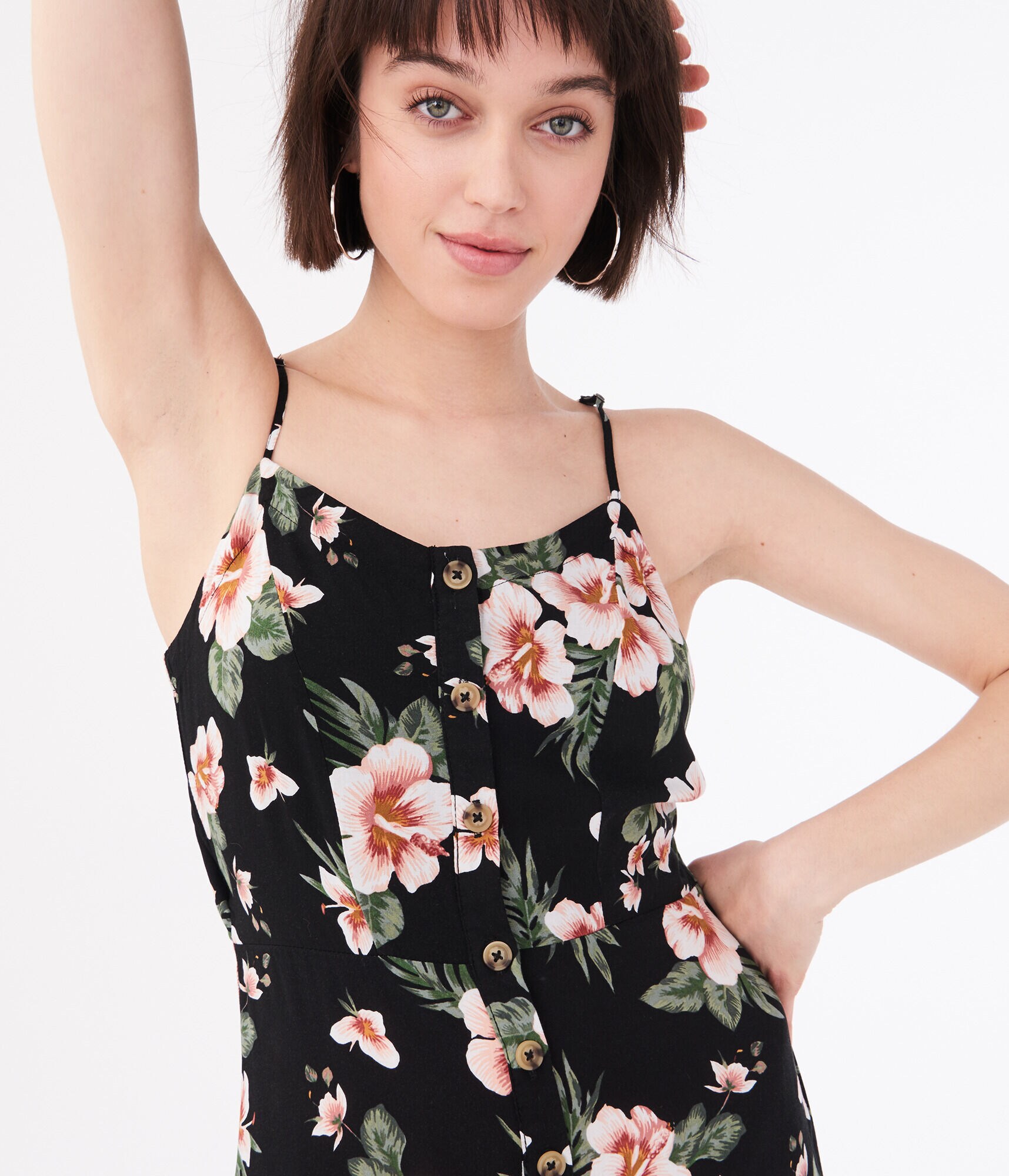 Printed Button-Front Midi Dress