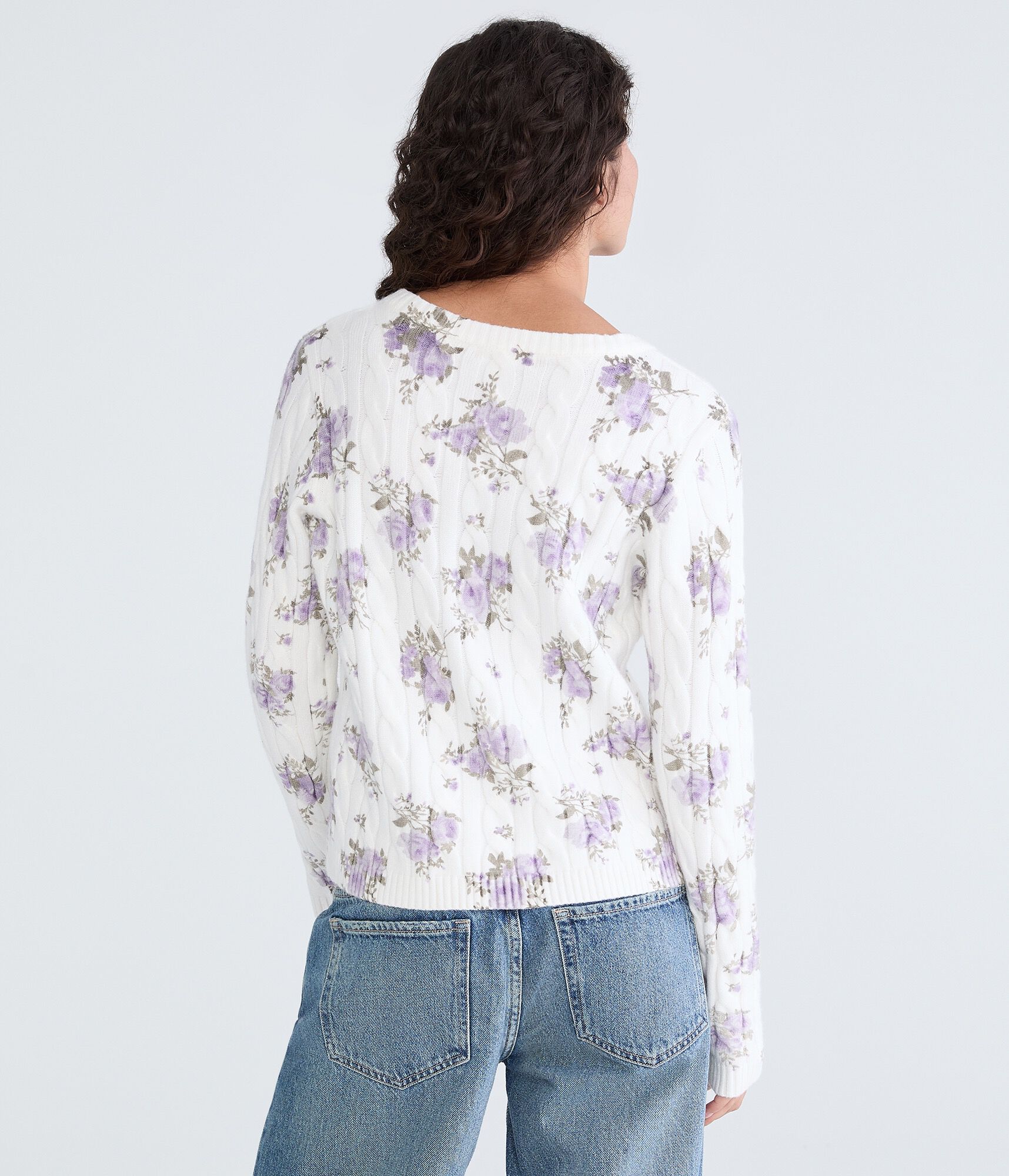Floral Cable Knit Crew Sweater
