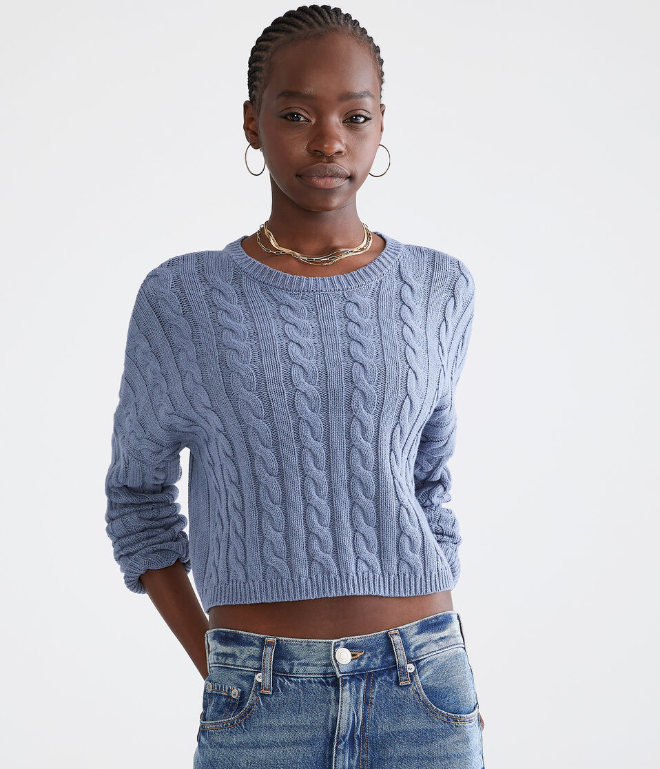 Cable-Knit Cropped Crew Sweater