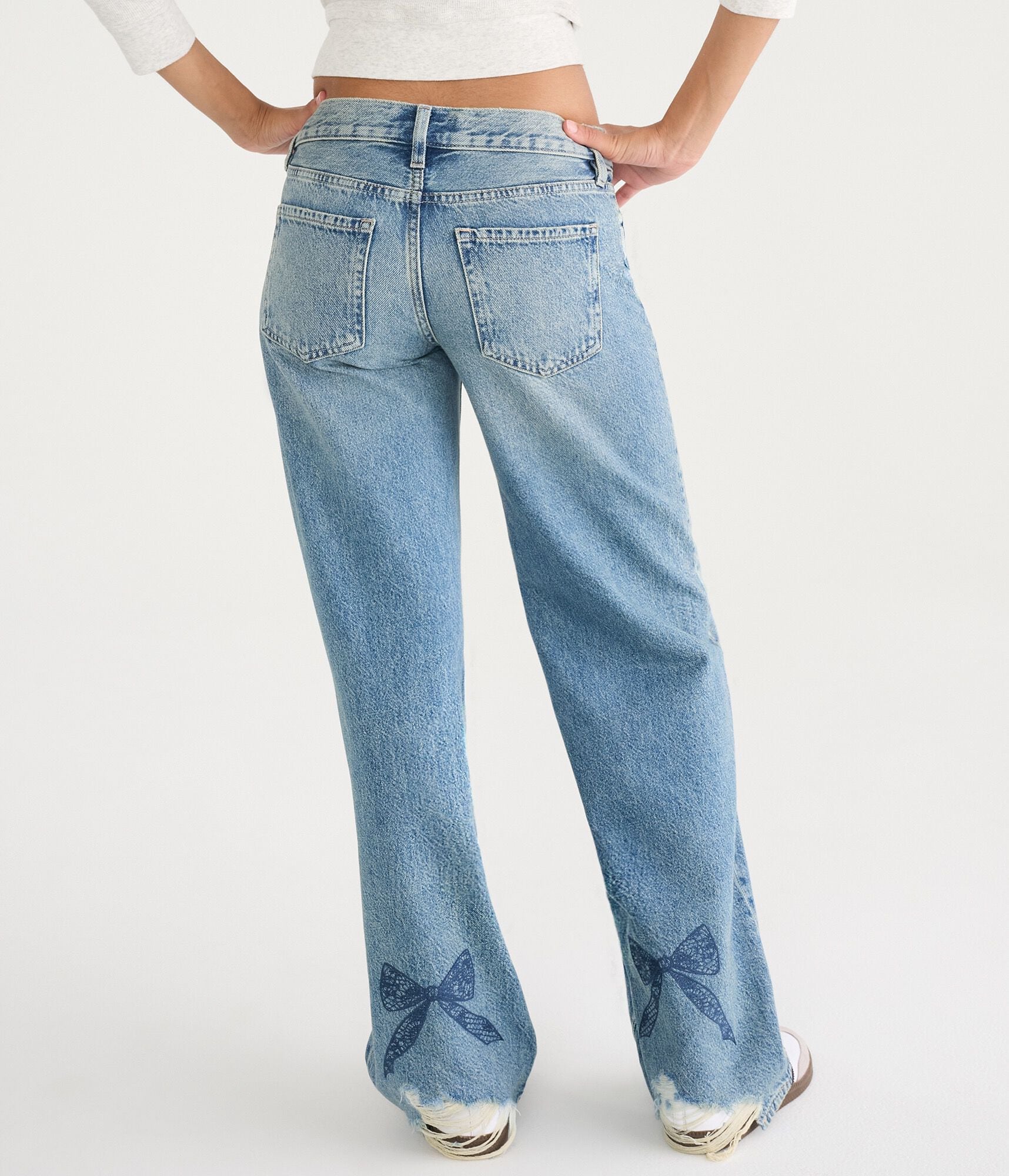 Super Low-Rise Baggy Wide Leg Lace Bow Jean