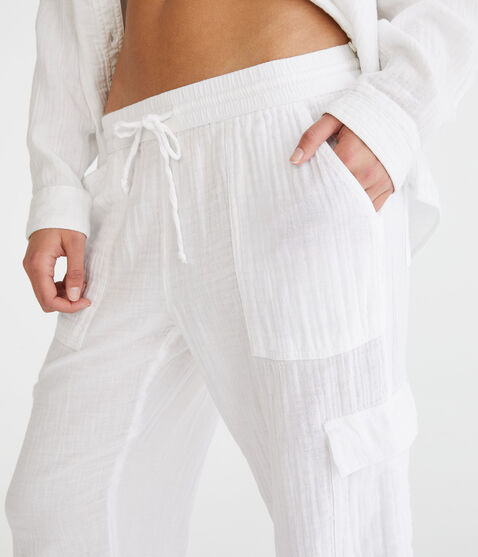Gauze Wide Leg Cargo Pants