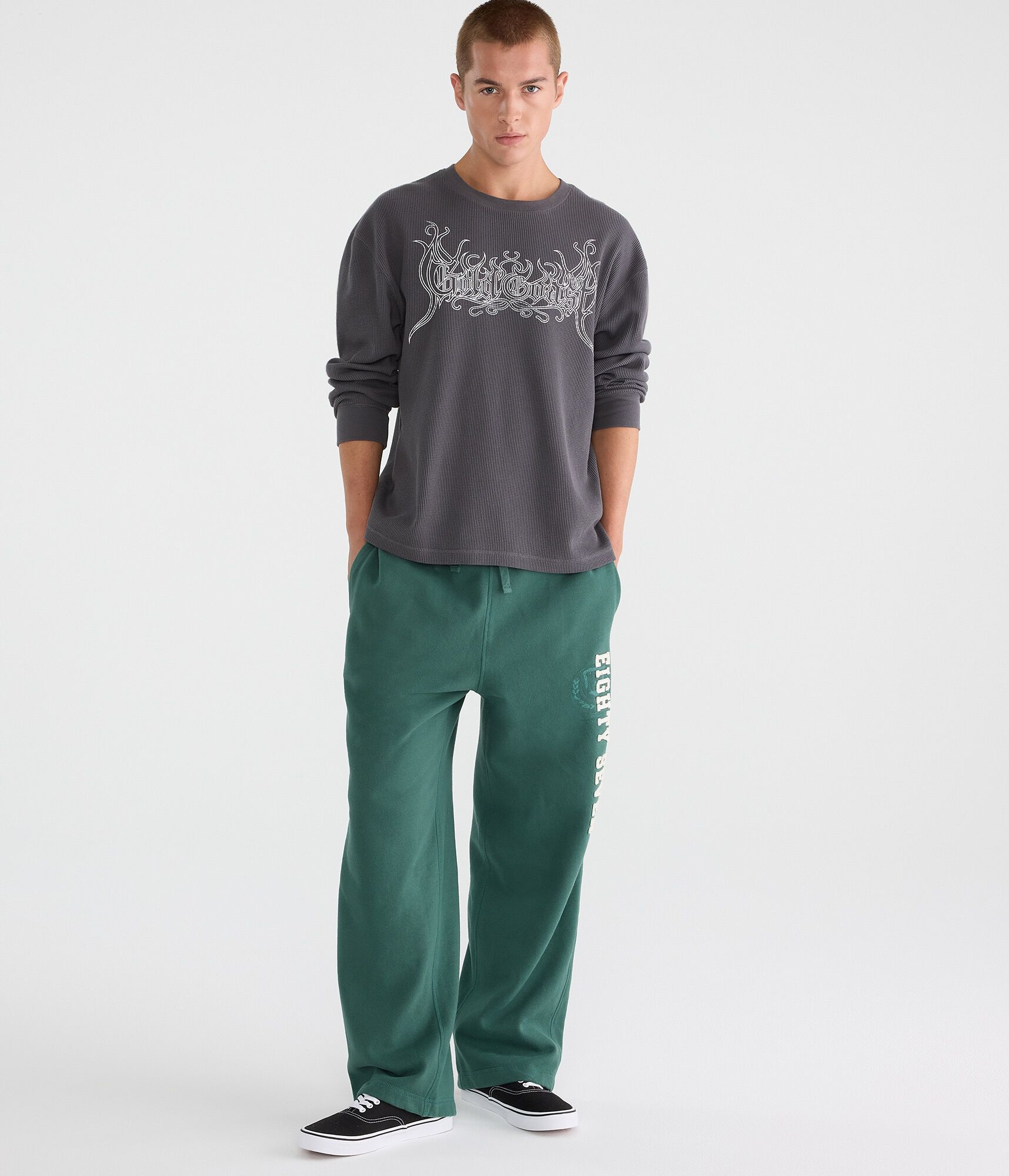 Cloud Soft Eighty Seven Plaid Layered Waistband Baggy Sweatpants