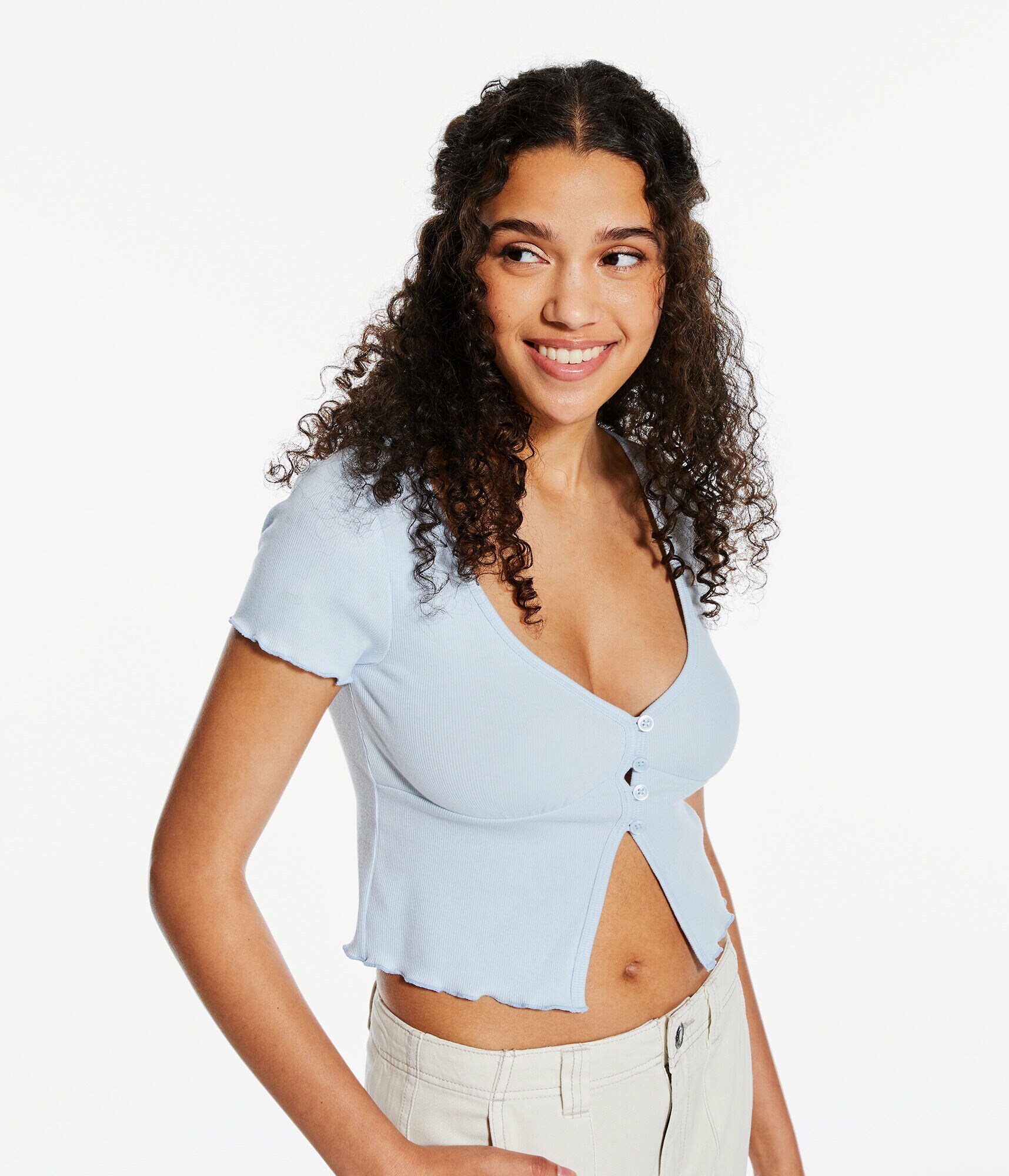 Flyaway Button-Front Cropped Tee