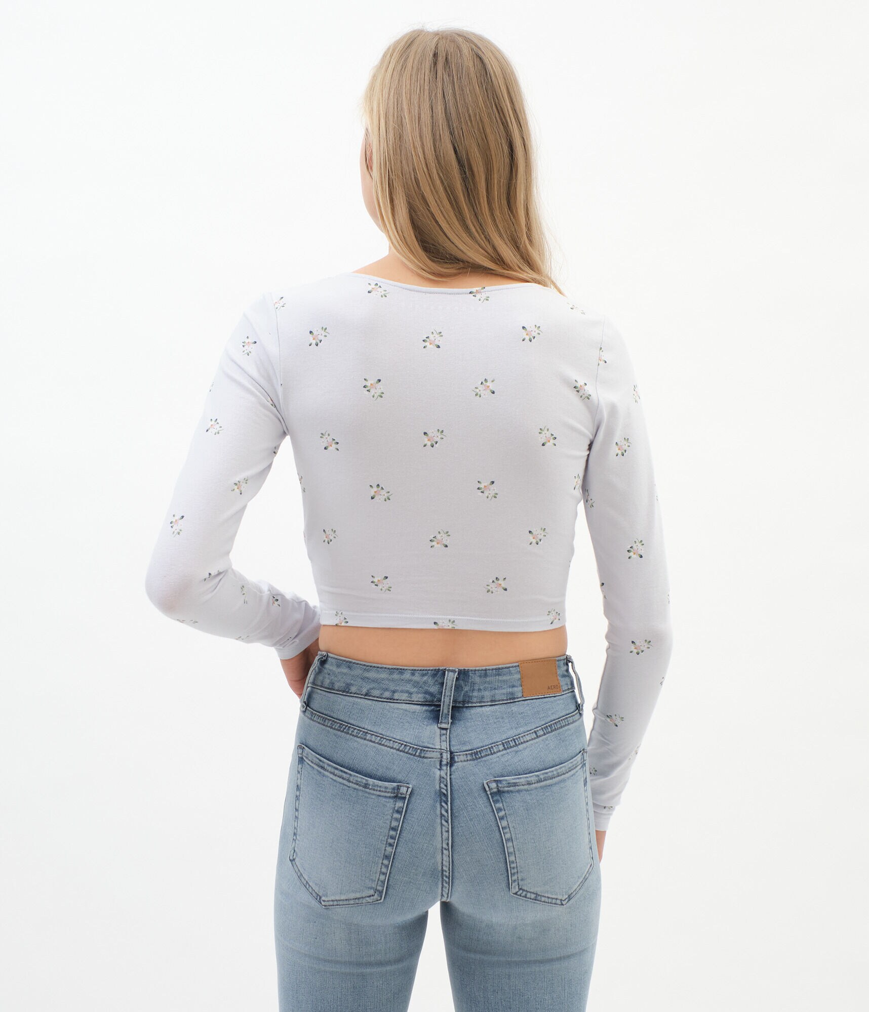 Long Sleeve Floral Surplice Crop Top***