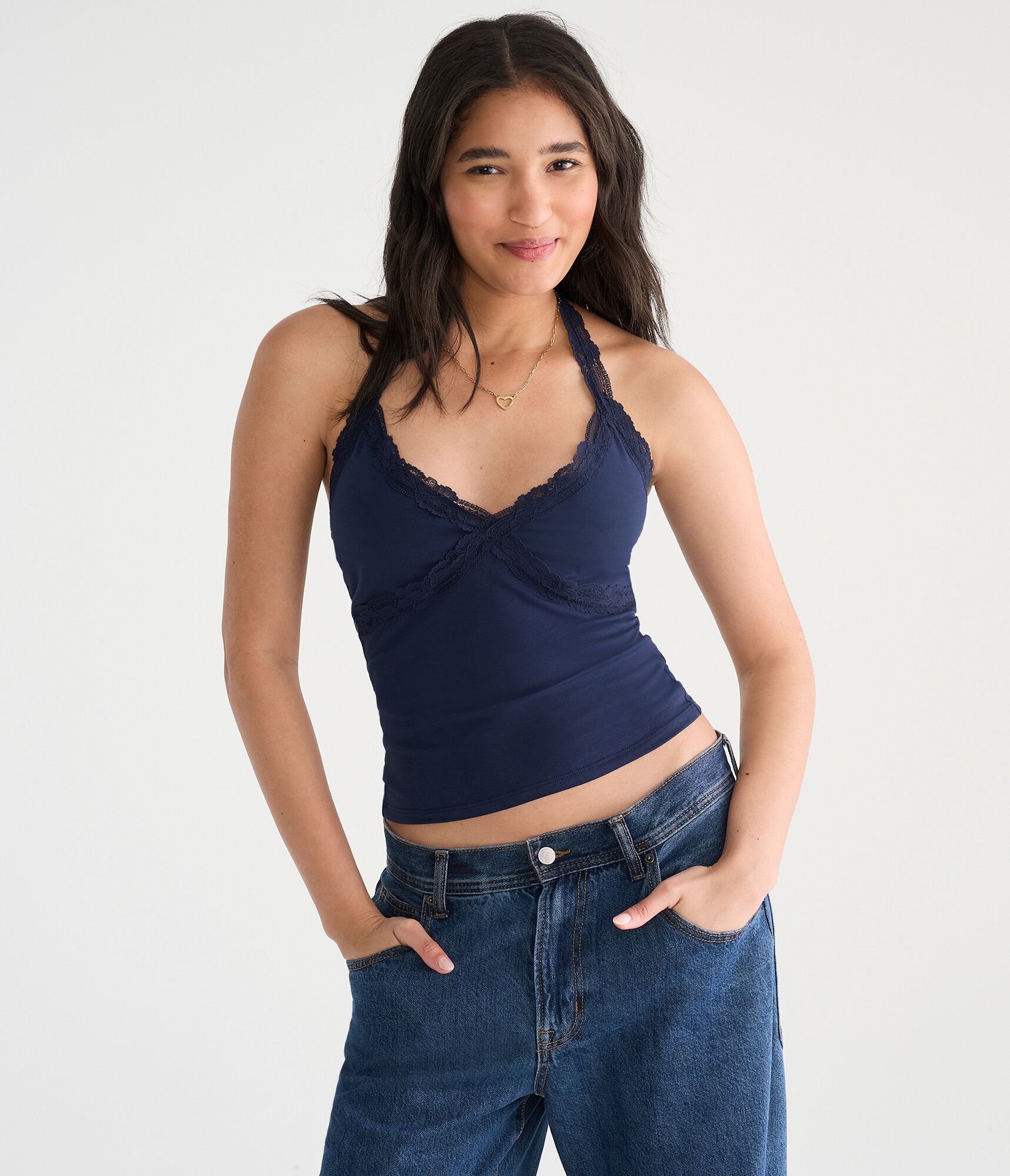 D&eacute;j&agrave; For Aero Lace V-Neck Halter Top