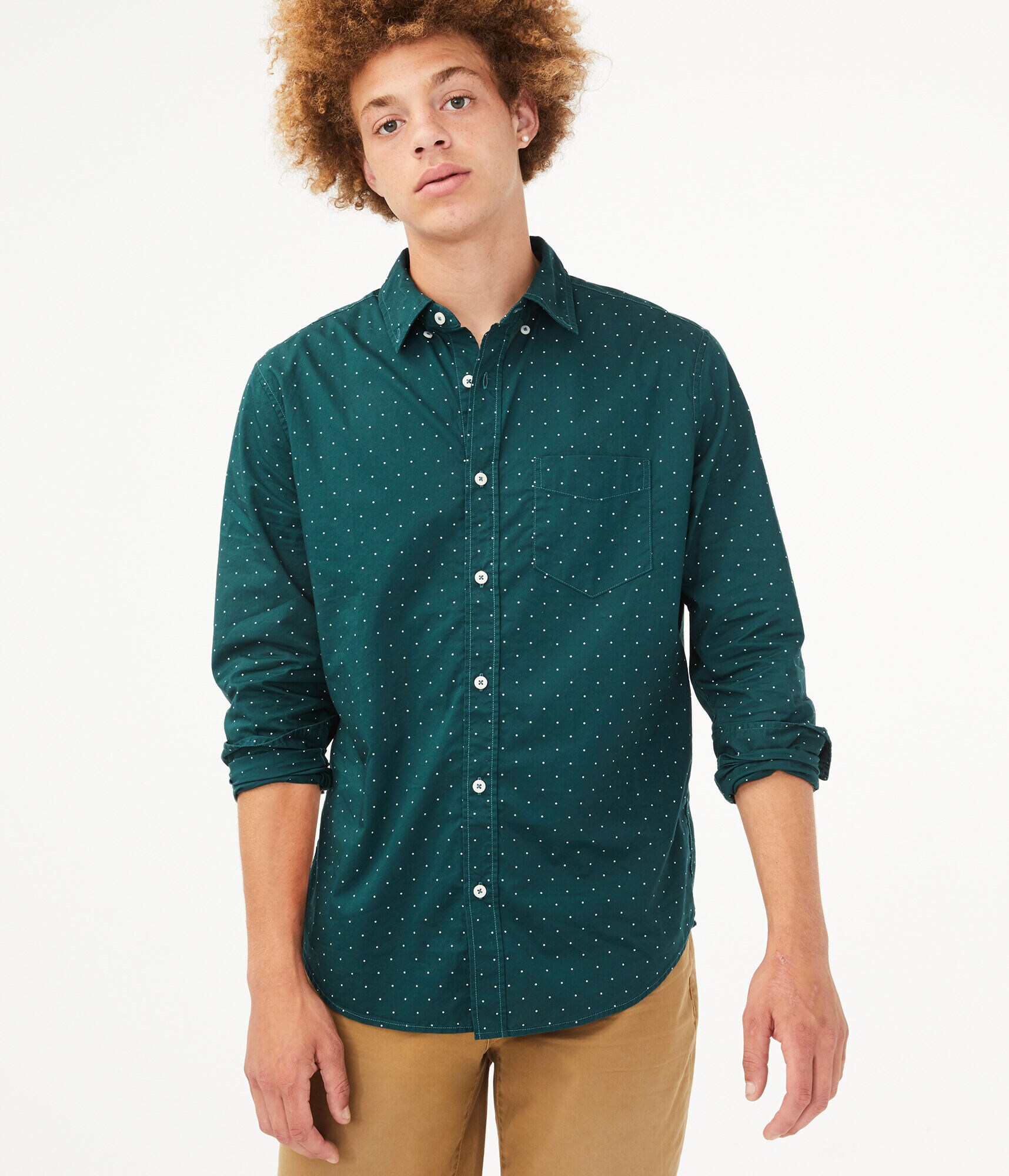 Long Sleeve Dot Button-Down Shirt
