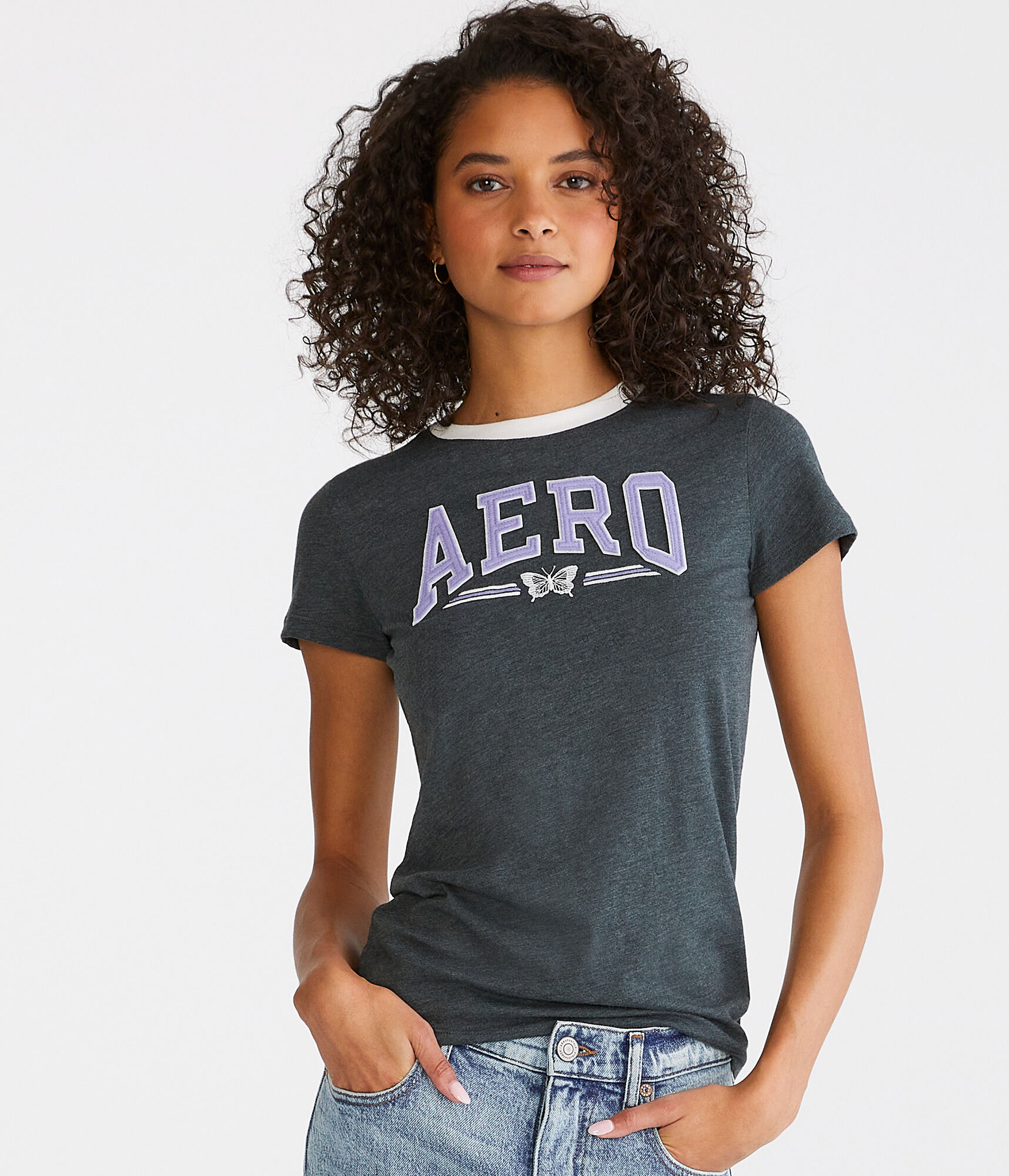 Aero Butterfly Appliqu&eacute; Ringer Graphic Tee