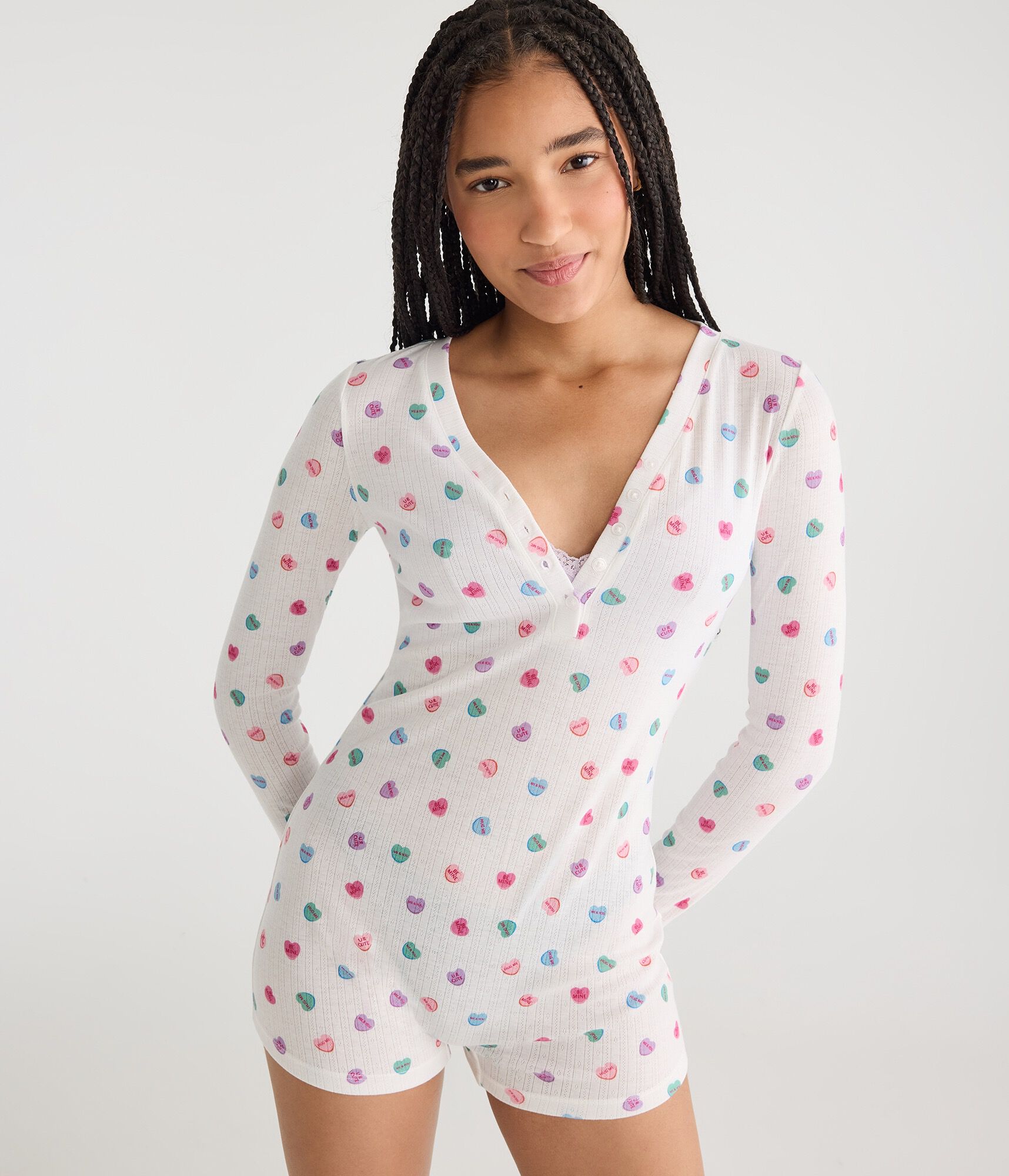 Long Sleeve Printed Pointelle Sleep Romper