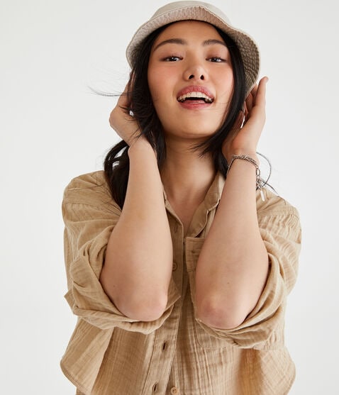 Long Sleeve Gauzy Oversized Cropped Shirt Long Sleeve Gauzy Oversized Cropped Shirt