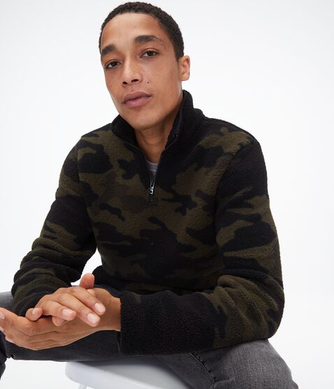 Patterned Sherpa Quarter-Zip Pullover Jacket