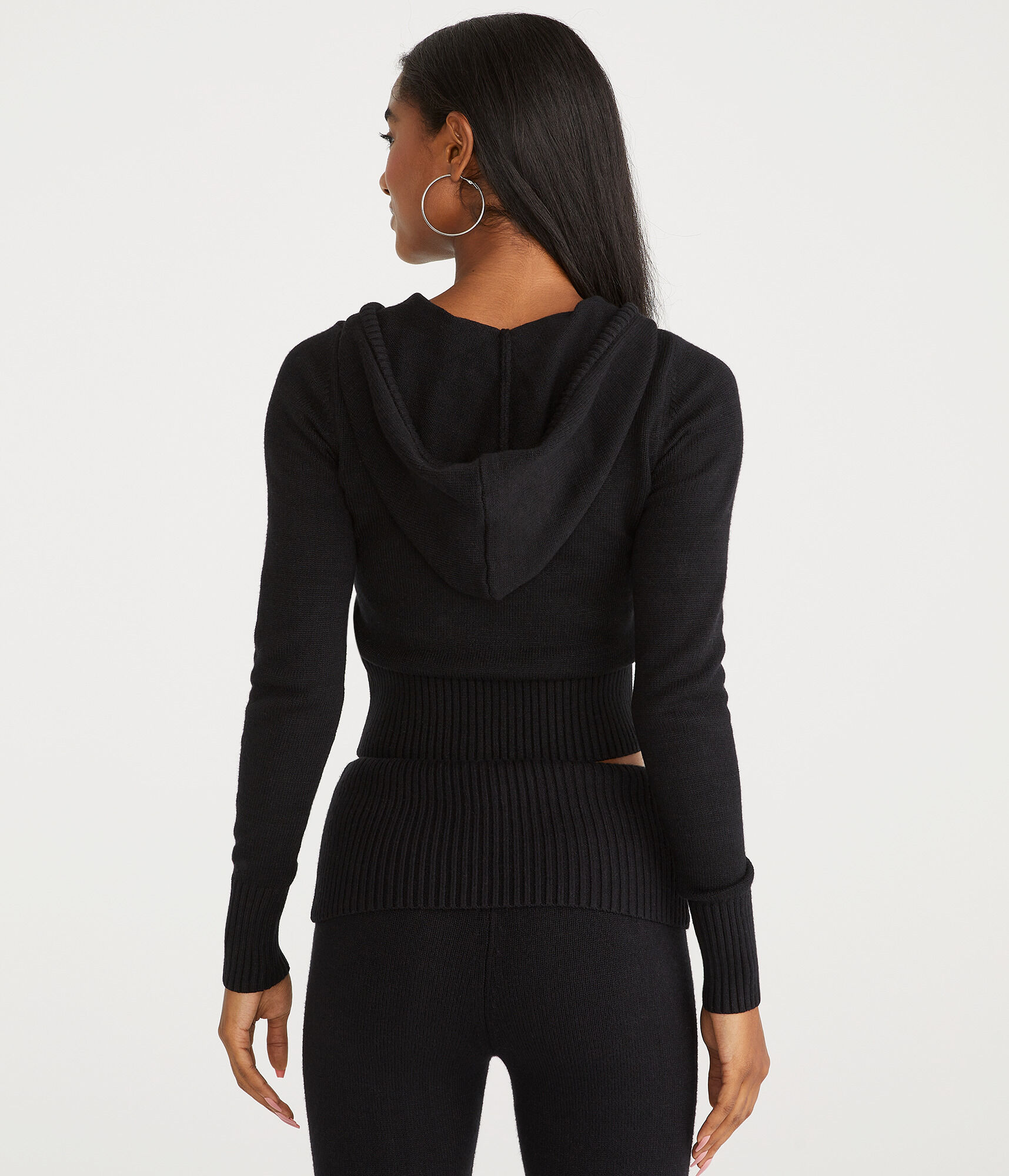 Solid Cropped Full-Zip Hooded Sweater