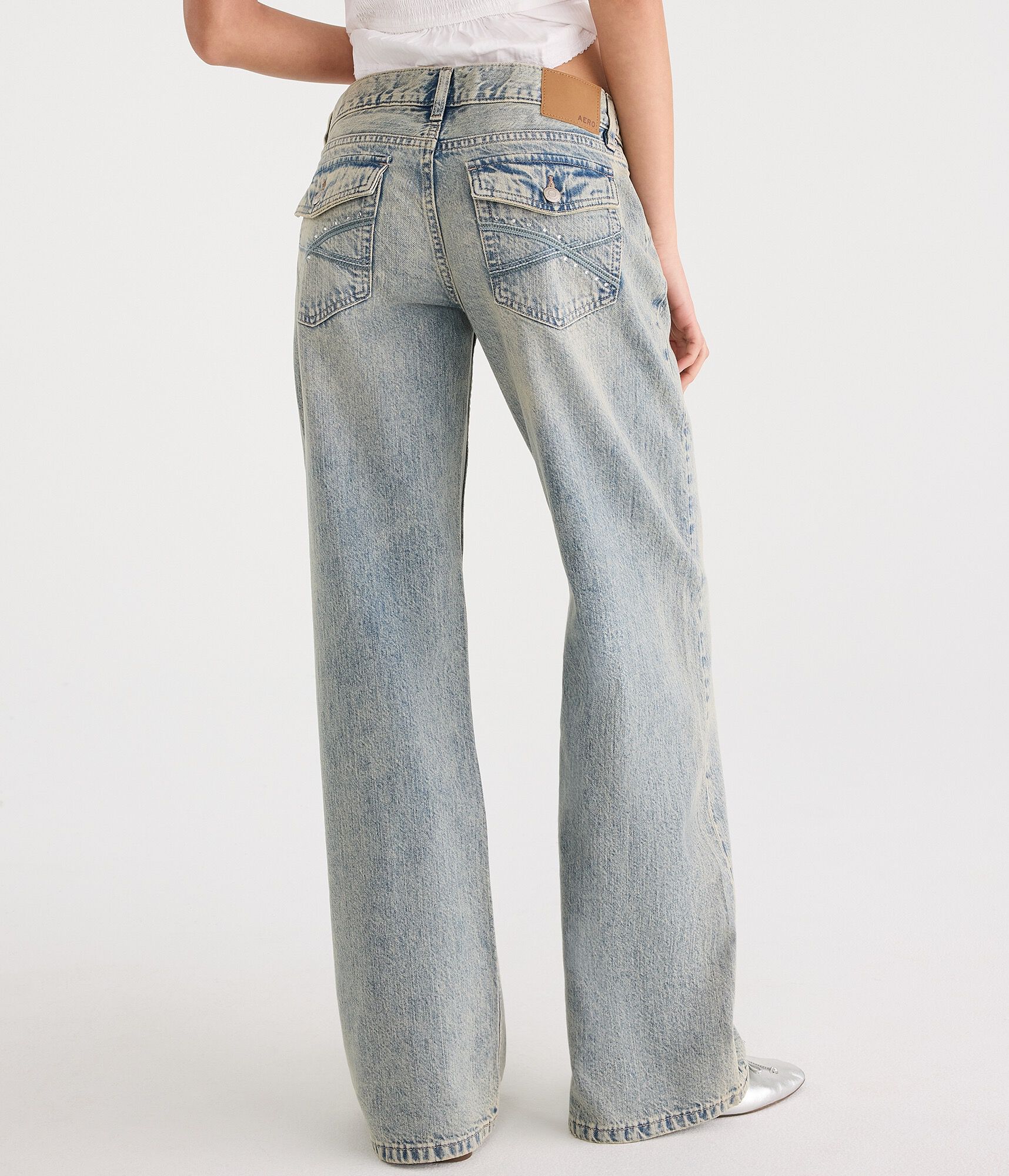 Super Low-Rise Baggy Wide Leg Rhinestone Jean
